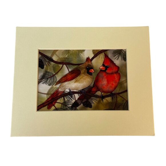 Rogue Rosalie RED LOVE BIRDS Art Matted Print Cardinal Birds Nature Animals 10x8 - Picture 7 of 7